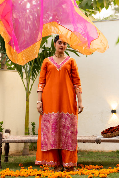 Orange Aari sequinns straight suit