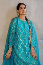 Firozi Gota Patti Jaal Work Straight Kurta Set