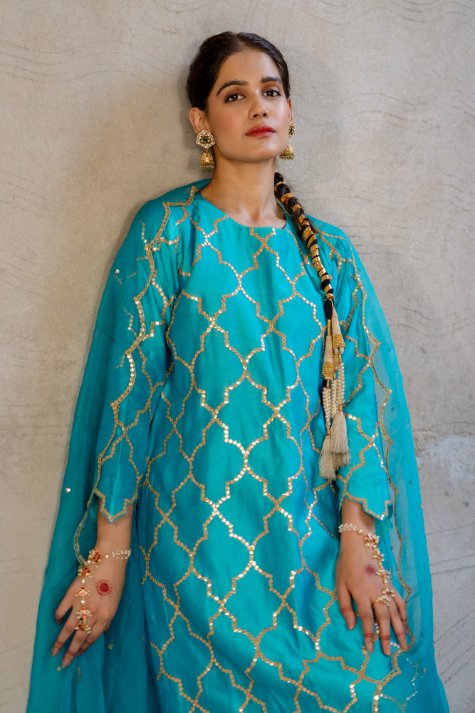 Aqua Gota Patti Jaal Work Suit Set