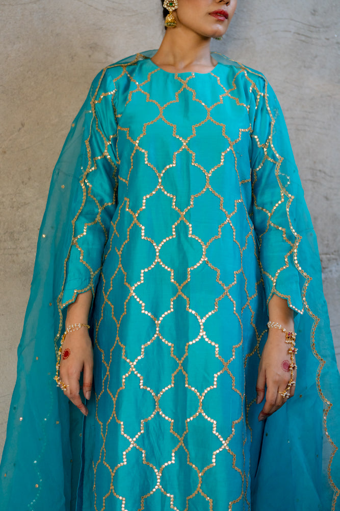Aqua Gota Patti Jaal Work Suit Set