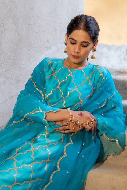 Aqua Gota Patti Jaal Work Suit Set