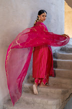 Rani Pink Jaal Straight Kurta Set