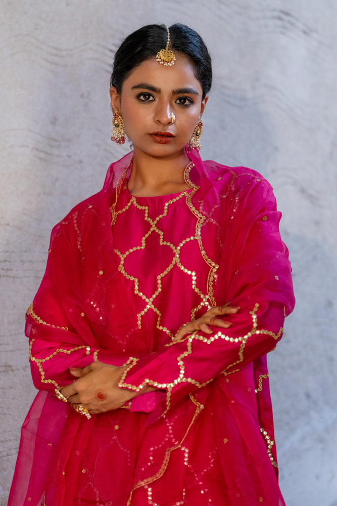Rani Pink Jaal Straight Kurta Set