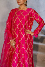 Rani Pink Jaal Straight Kurta Set