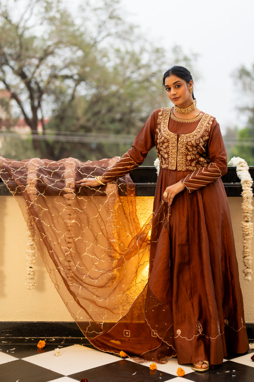 Brown anarkali set