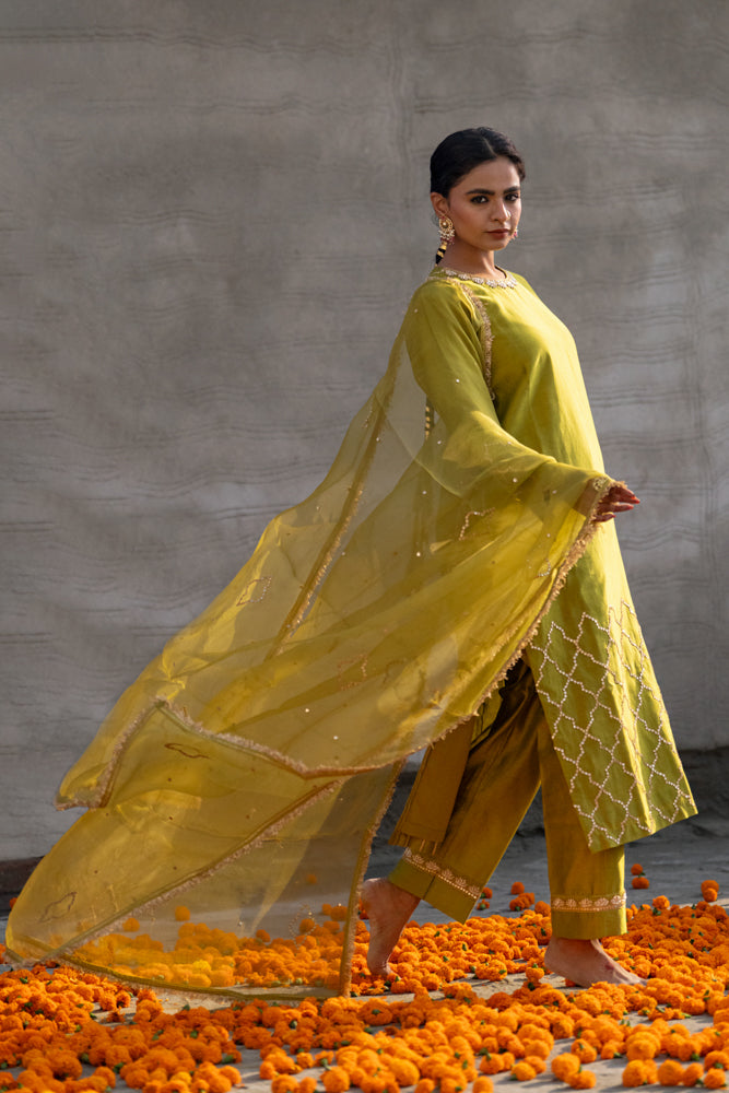 Olive Green Straight Kurta Set