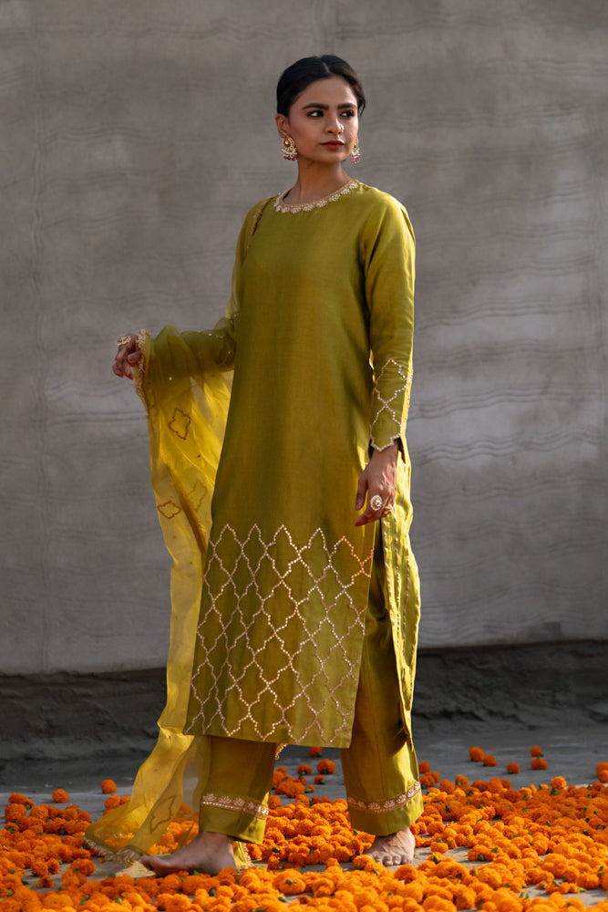 Olive Green Straight Kurta Set
