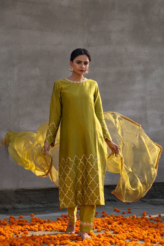 Olive Green Straight Kurta Set