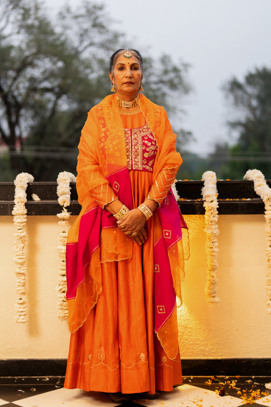 Orange & Pink anarkali set