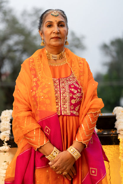 Orange & Pink anarkali set