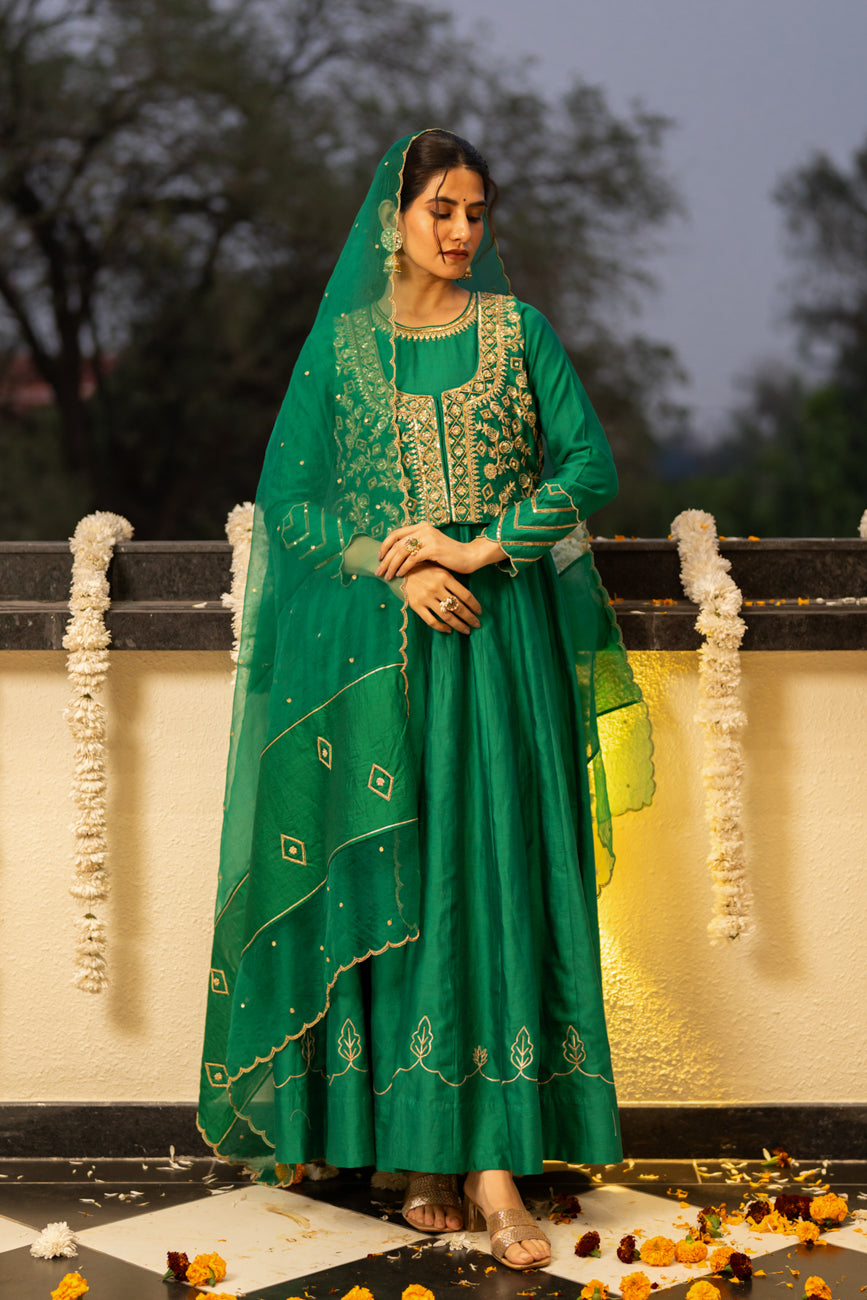 Green anarkali set