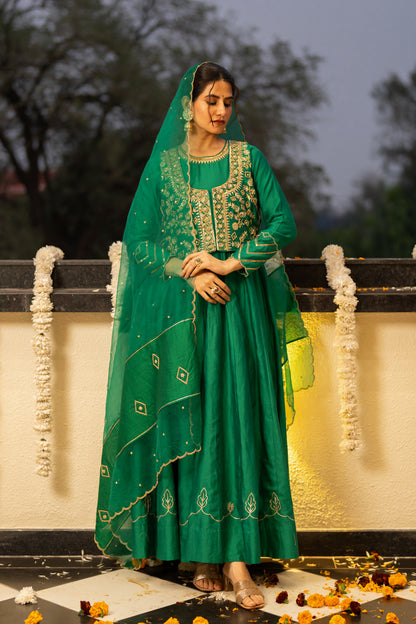 Green anarkali set