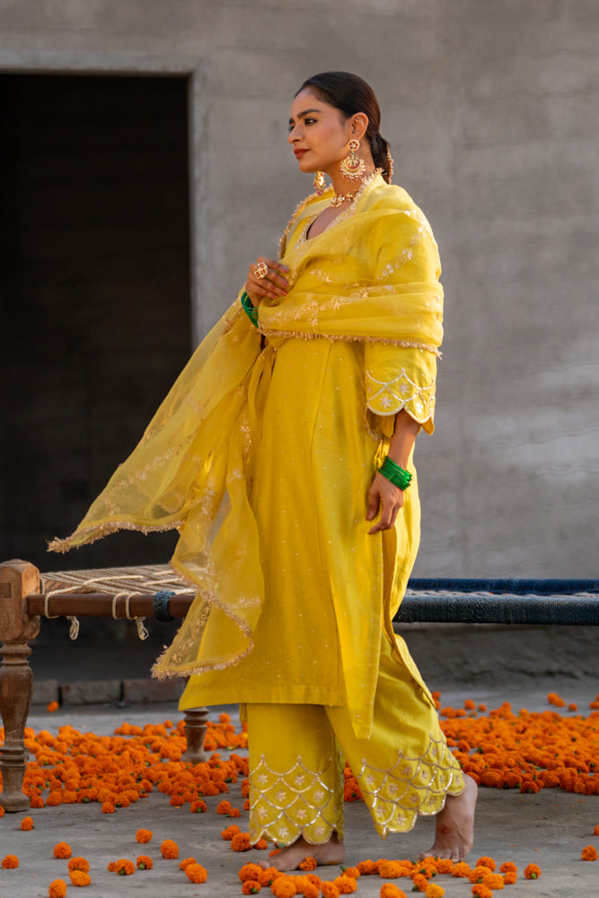 Yellow Aari A-Line Suit Set