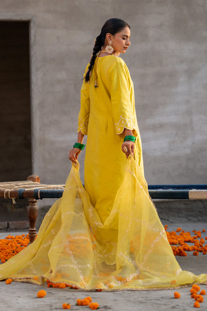Yellow Aari A-Line Suit Set