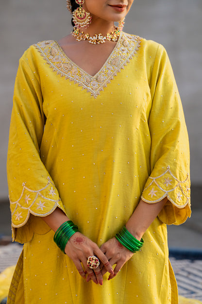 Yellow Aari A-Line Suit Set