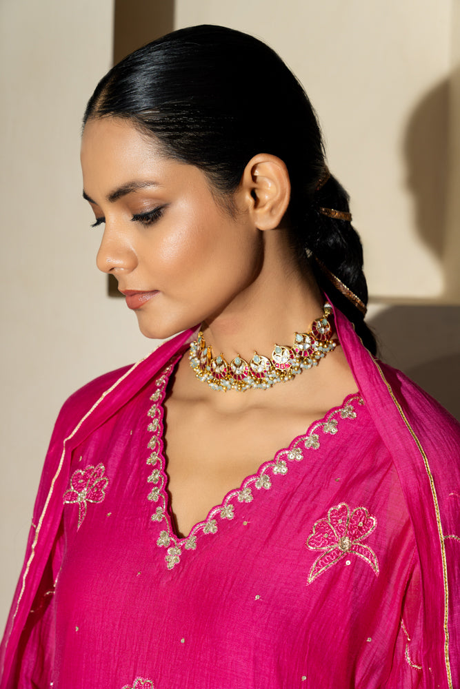 Rani Floral Motif Straight Kurta Set