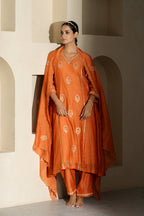 Rust Floral Boota A-line Kurta Set