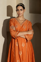 Rust Floral Boota A-line Kurta Set