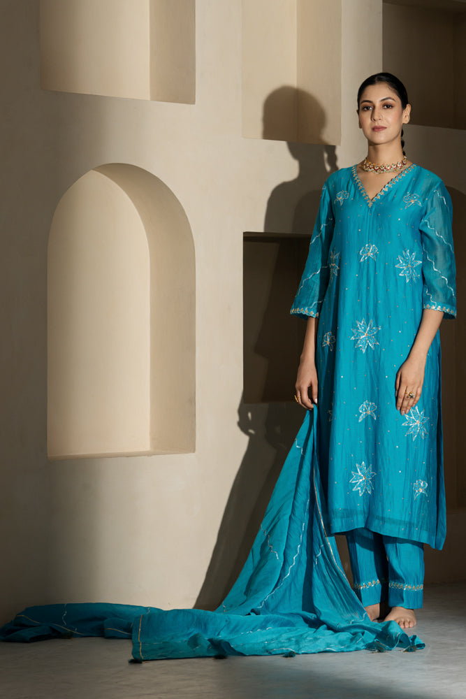 Firozi A-line Kurta Set