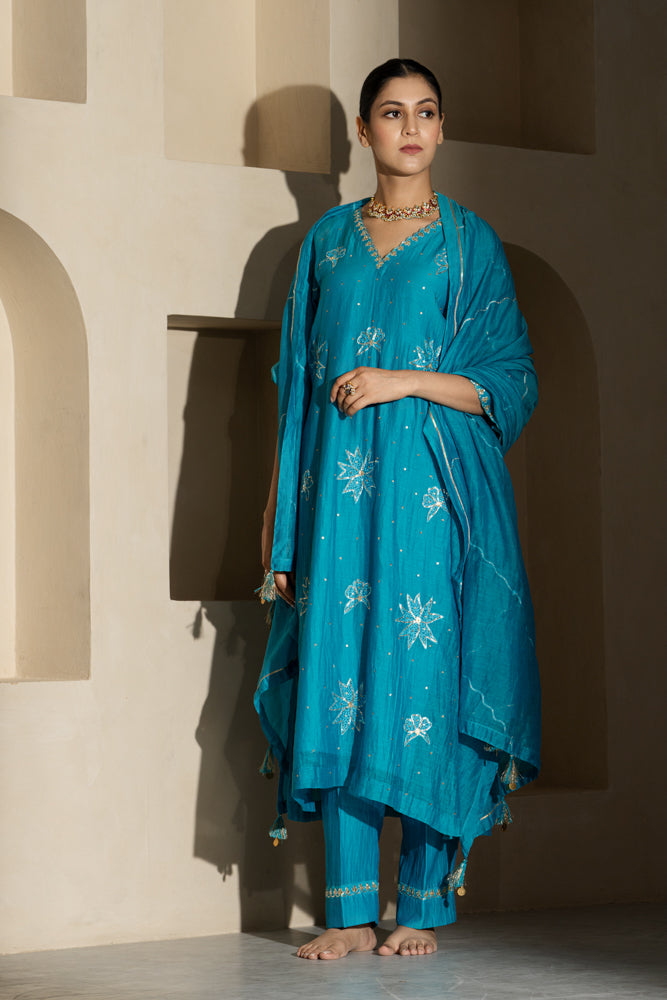 Firozi A-line Kurta Set