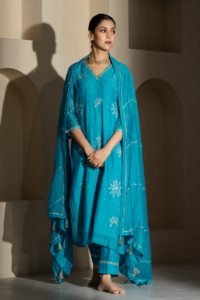 Firozi A-line Kurta Set