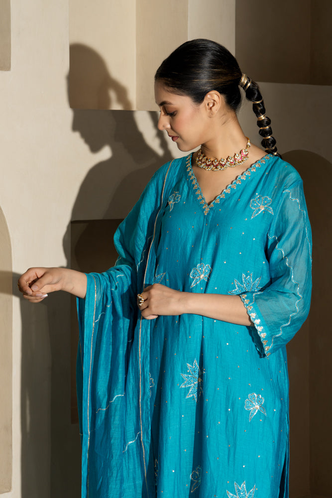 Firozi A-line Kurta Set