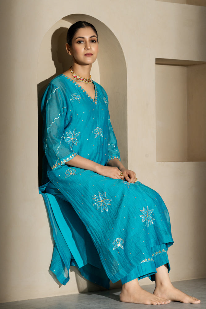 Firozi A-line Kurta Set