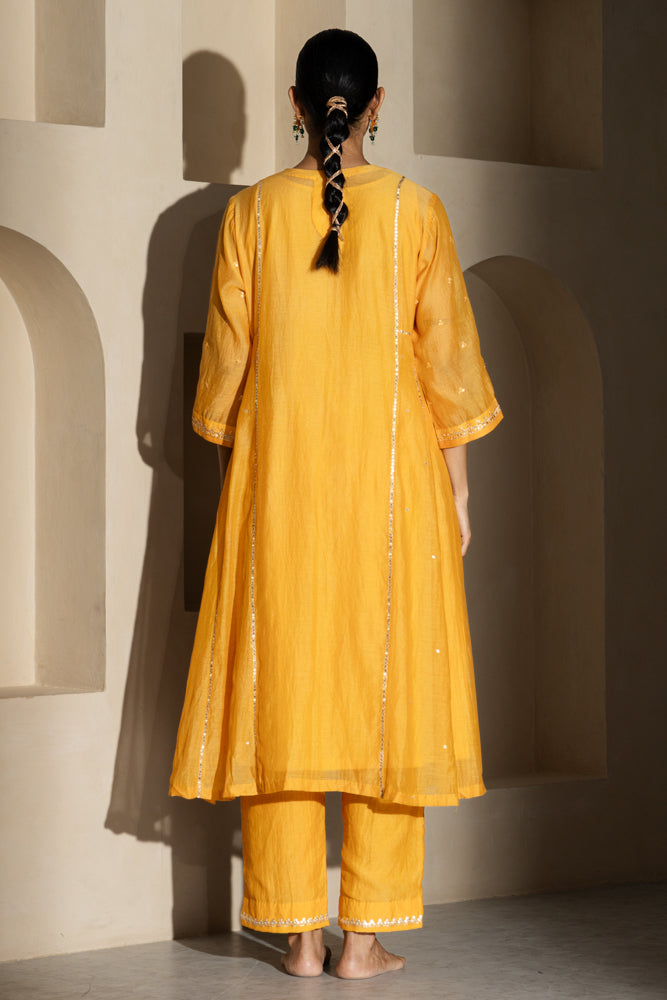 Saffron Yellow A-line Kurta Set