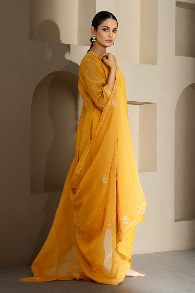 Saffron Yellow A-line Kurta Set