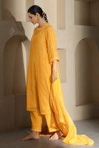 Saffron Yellow A-line Kurta Set