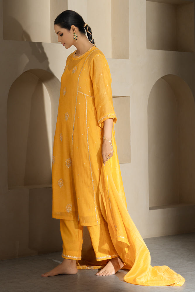 Saffron Yellow A-line Kurta Set