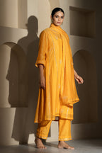 Saffron Yellow A-line Kurta Set