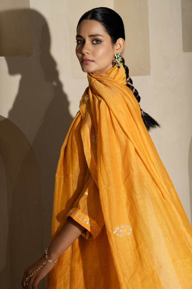 Saffron Yellow A-line Kurta Set