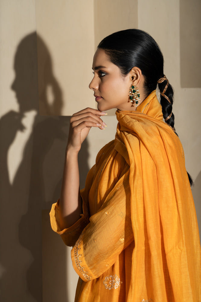 Saffron Yellow A-line Kurta Set