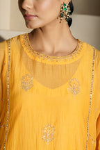 Saffron Yellow A-line Kurta Set