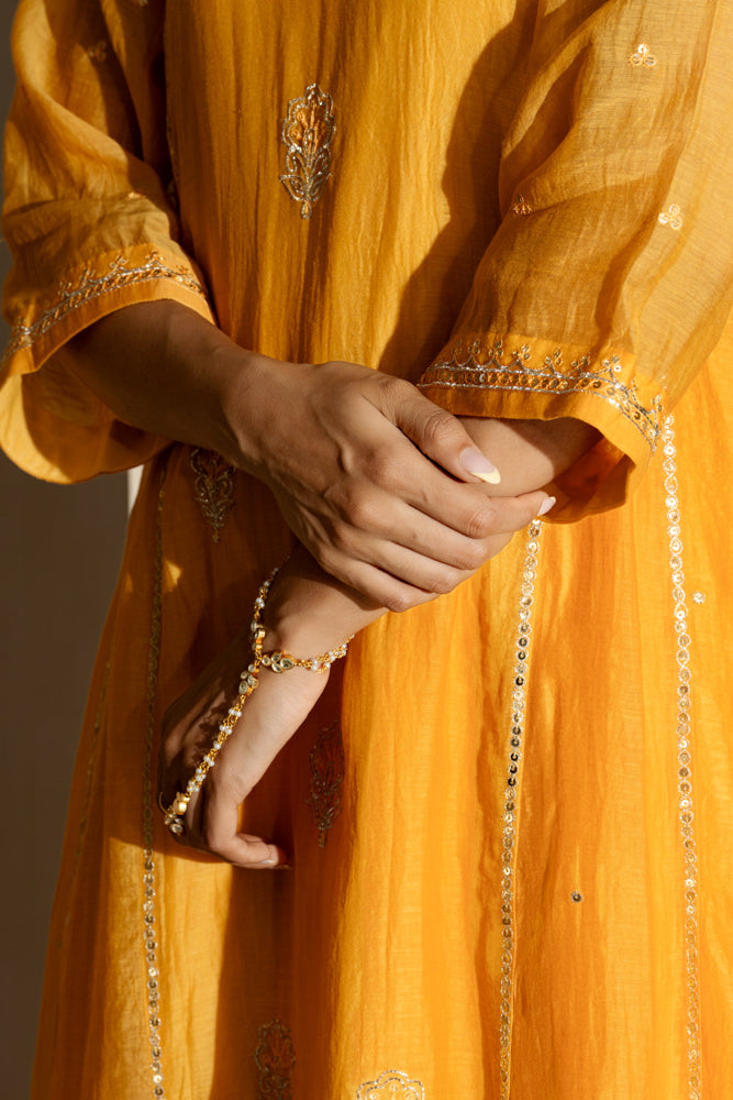 Saffron Yellow A-line Kurta Set