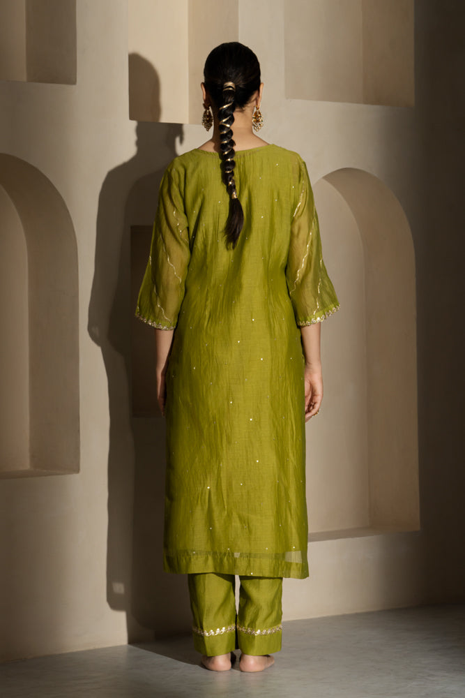Olive Green Straight Kurta Set