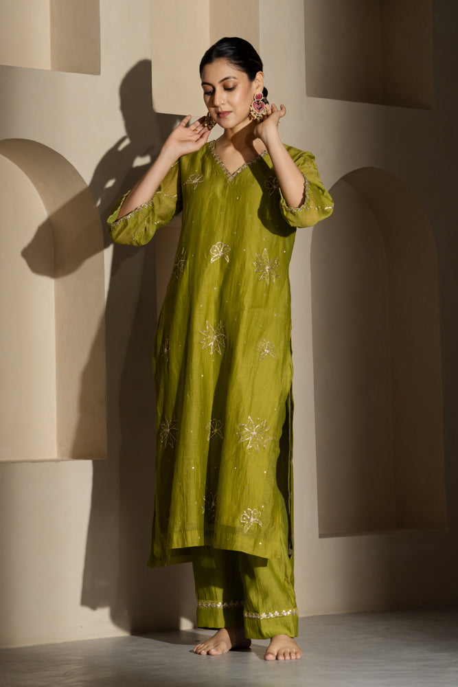 Olive Green Straight Kurta Set