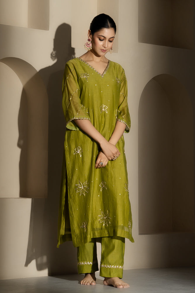 Olive Green Straight Kurta Set