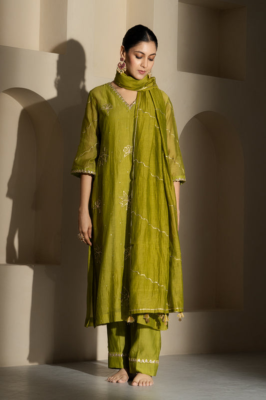 Olive Green A-Line Suit Set