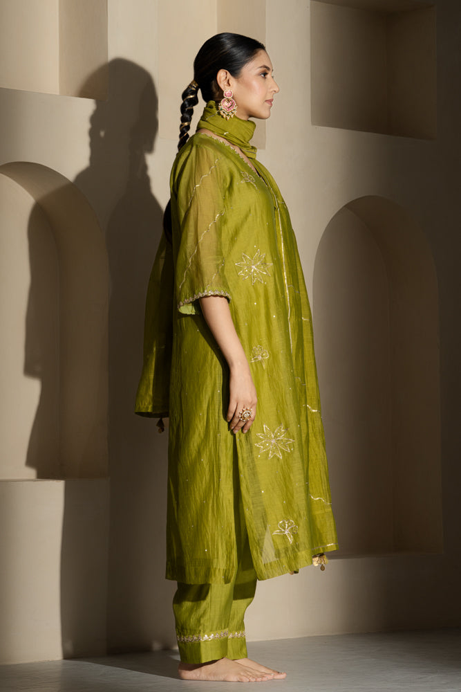 Olive Green Straight Kurta Set