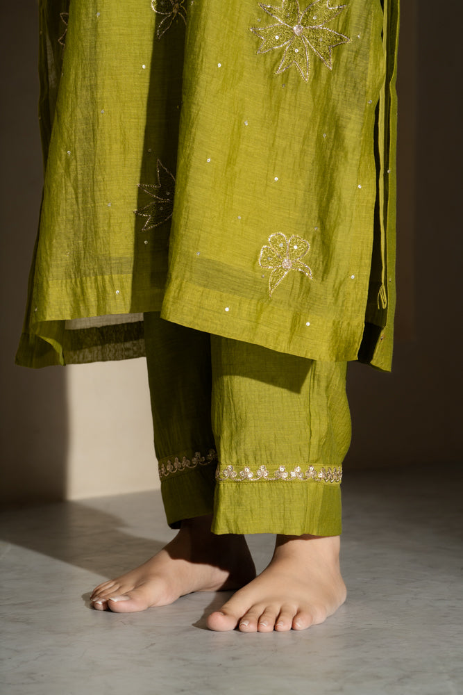 Olive Green Straight Kurta Set