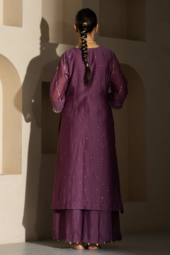 Purple Floral Motif A-Line Suit Set