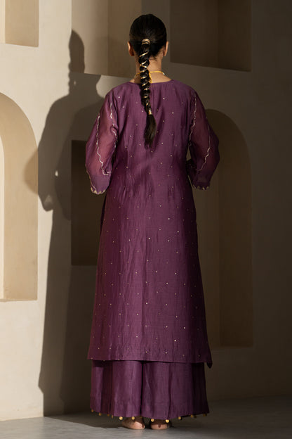 Purple Floral Motif A-Line Suit Set