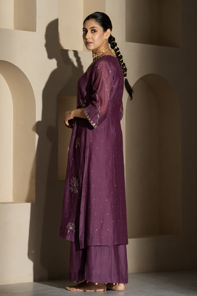 Purple Floral Motif A-Line Suit Set