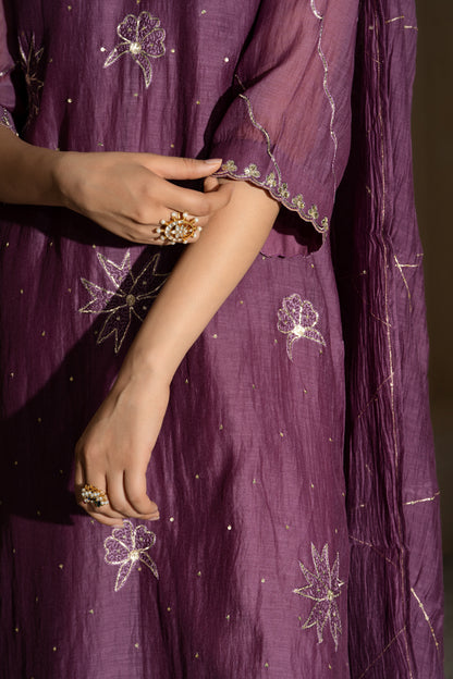 Purple Floral Motif A-Line Suit Set