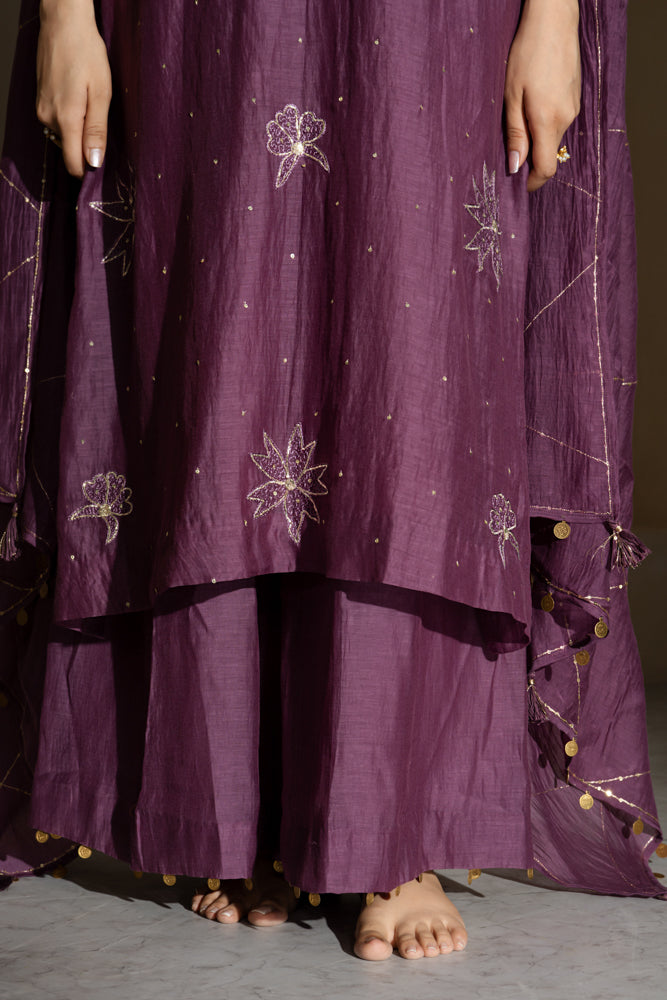 Purple Floral Motif Straight Kurta Set