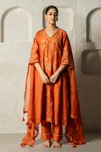 Rust Floral Bail A-line Kurta Set