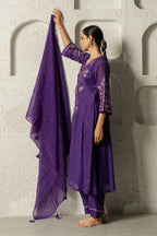 Purple Floral Bail A-line Kurta Set