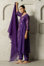 Purple Floral Bail A-line Kurta Set